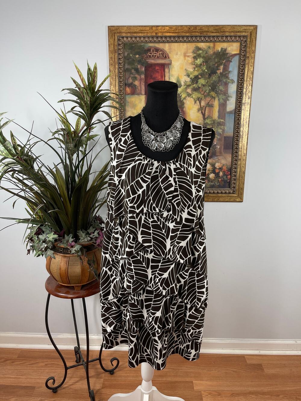 Style & CO. Sheath Dress Women's XL Multi Geometric Scoop Neck Modest Minimalist